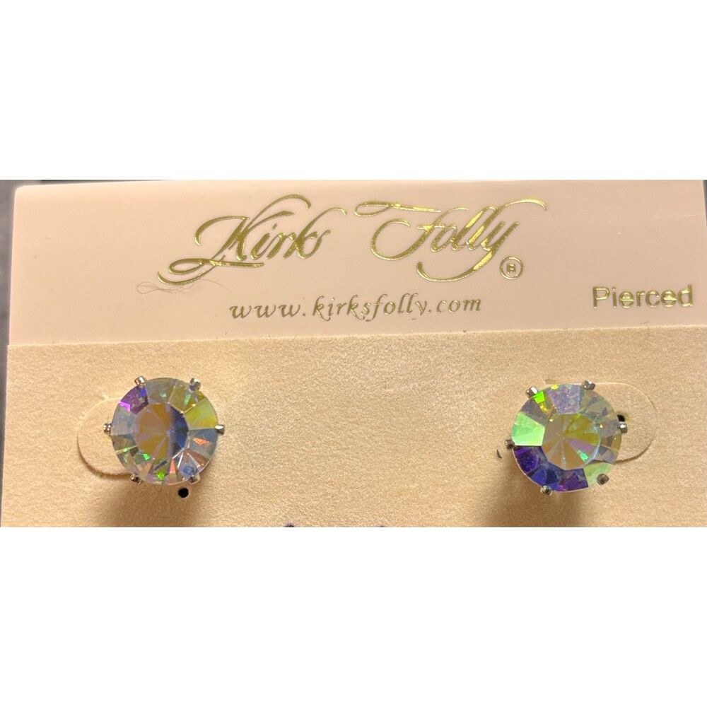Kirks Folly Iridescent AB Crystal Round Stud Piercec Earrings